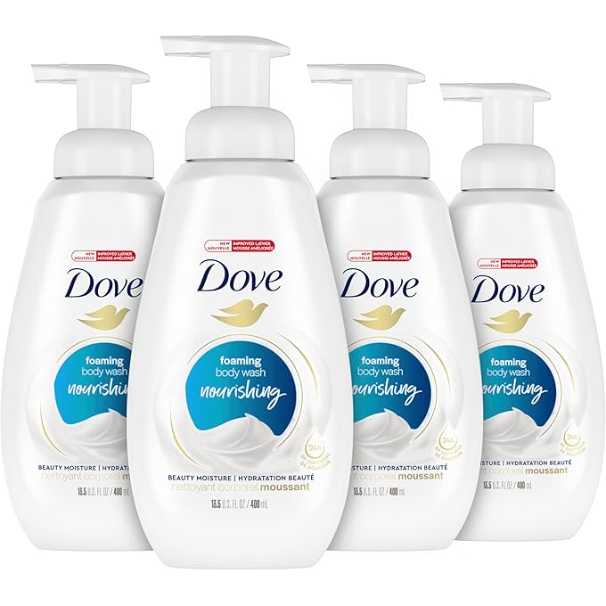 Dove Instant Foaming Body Wash for Soft, Smooth Skin Deep Moisture Cleanser That Effectively Washes Away Bacteria While Nourishing Your Skin, White, 13.5 Oz, Pack of 4